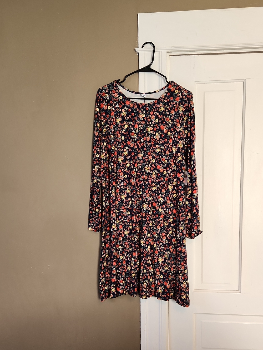 Old Navy Navy Floral Swing Dress with Coral, Yellow & Cream Accents